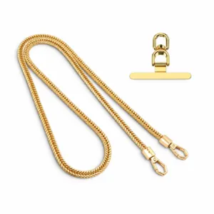 Cadena AMARA AURA en oro, trenzado espiga, con mosquetones hexagonales y conector universal dorado